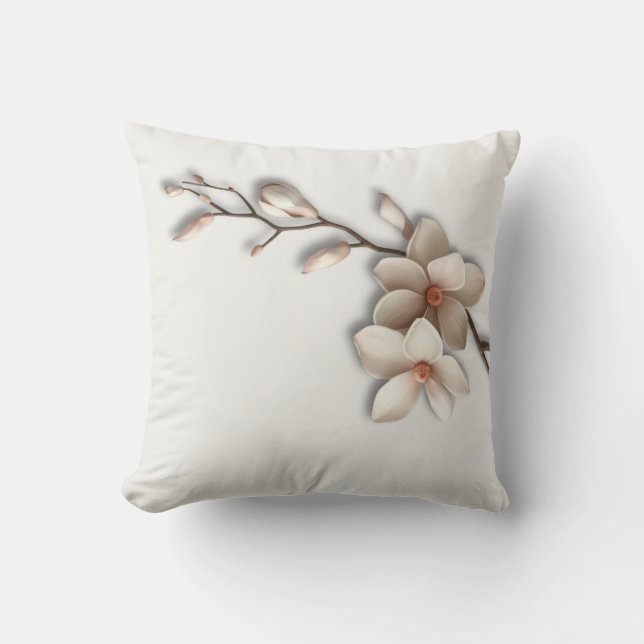  Magnolia Flower Minimalist Zen Throw Pillow (Front)