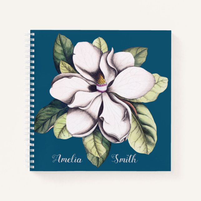 Magnolia Flower Monogram Name Notebook (Front)