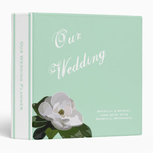 Magnolia Flower On Mint Wedding Planner Binder