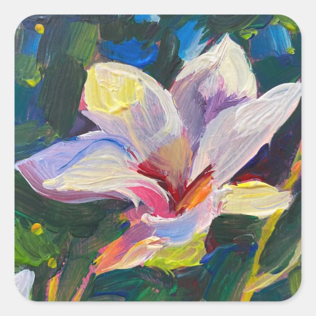 Magnolia flower painting  square sticker (Front)