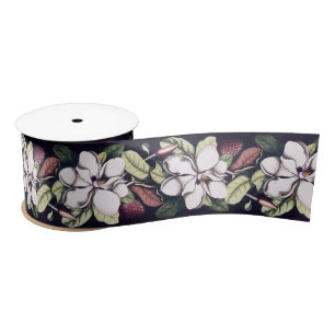 Magnolia Flower Pattern Satin Ribbon