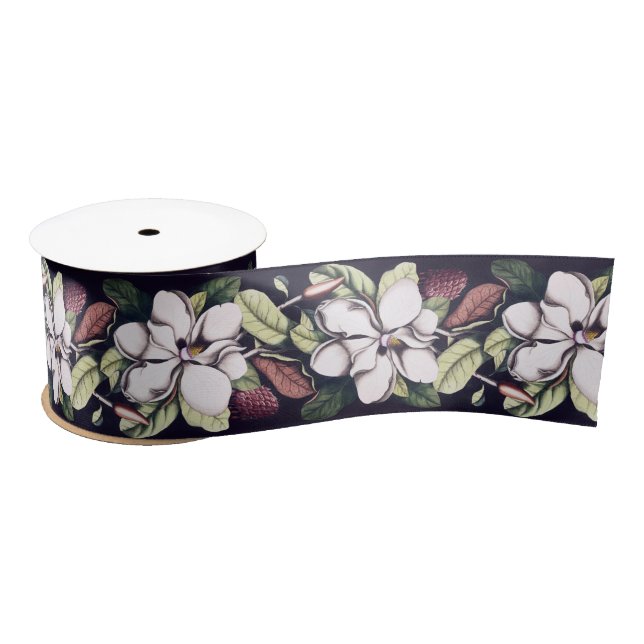 Magnolia Flower Pattern  Satin Ribbon (Spool)