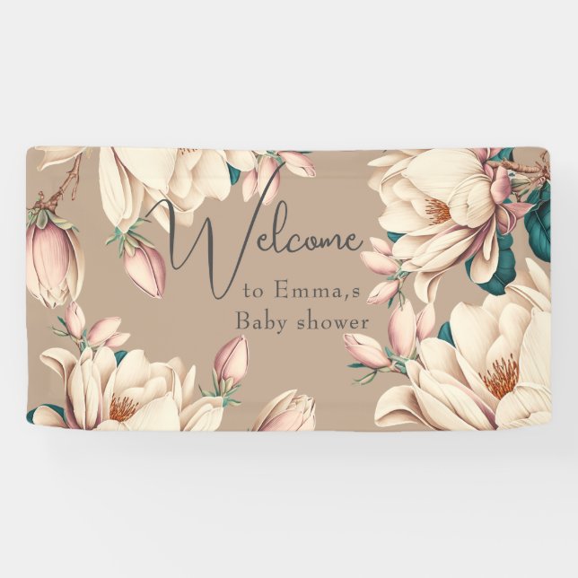 Magnolia flower petals  baby shower  banner (Horizontal)