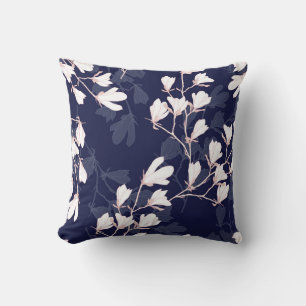 Magnolia flower seamless pattern with white flower throw pillow