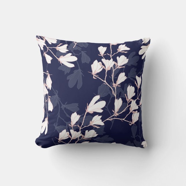 Magnolia flower seamless pattern with white flower throw pillow (Front)