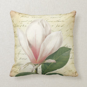 Magnolia Flower Vintage Botanical Throw Pillow