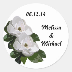 Magnolia Flower Wedding Save the Date Classic Round Sticker