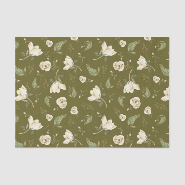 Magnolia Flowers and Leaves Botanical Nature  Tissue Paper (Front)