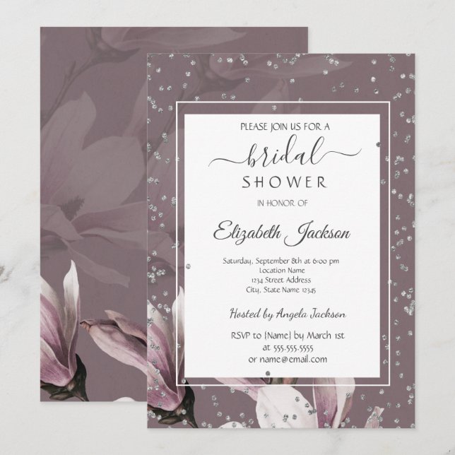 Magnolia  Flowers Diamonds Bridal Shower   Invitation (Front/Back)