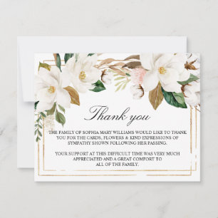 Magnolia Flowers & Gold Frame Funeral Thank You Card