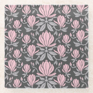 Magnolia flowers, hand-drawn seamless pattern. glass coaster