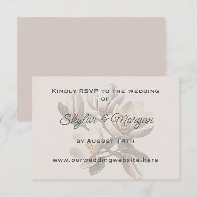 Magnolia Flowers Mariage Site Web Cartes de répons (Devant / Derrière)