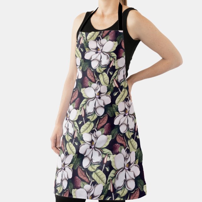 Magnolia Flowers Pattern Apron (Insitu)