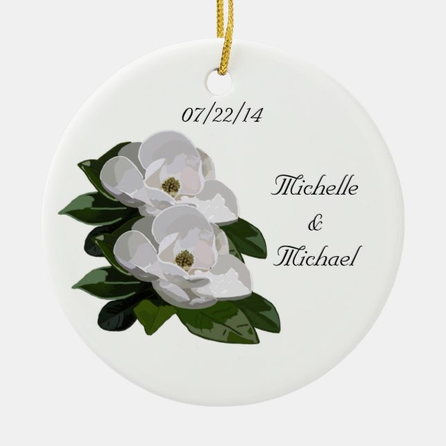 Magnolia Flowers Save the Date Wedding Ornament (Front)