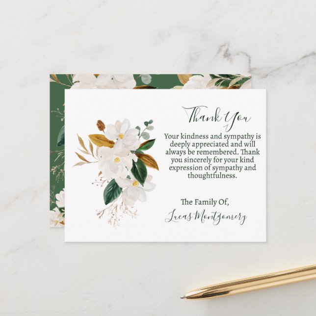 Magnolia Funeral Thank You, Sympathy   Postcard (Front/Back In Situ)