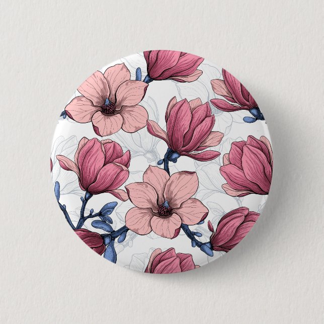 Magnolia garden 2 2 inch round button (Front)