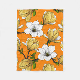Magnolia garden in yellow fleece blanket