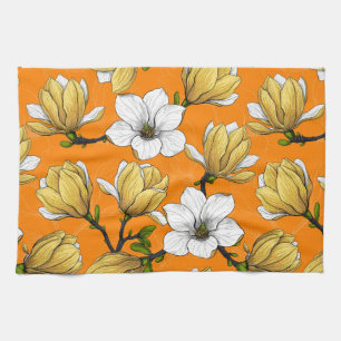 Magnolia garden in yellow kitchen towel