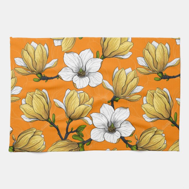 Magnolia garden in yellow kitchen towel (Horizontal)