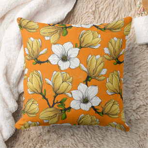 Magnolia garden in yellow throw pillow