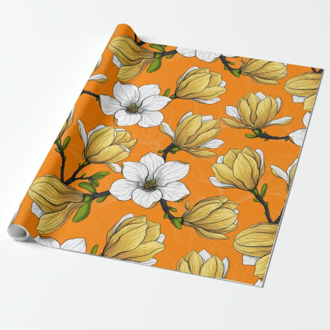 Magnolia garden in yellow wrapping paper (Unrolled)