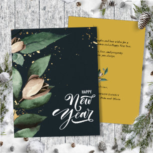 Magnolia Gold Confetti Happy New Year Flat Holiday Card