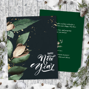 Magnolia Gold Confetti    Happy New Year Flat Holiday Card
