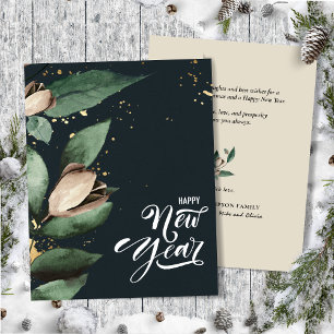 Magnolia Gold Confetti Happy New Year Flat Holiday Card