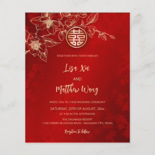  Magnolia Gold Red Chinese Wedding Flyer