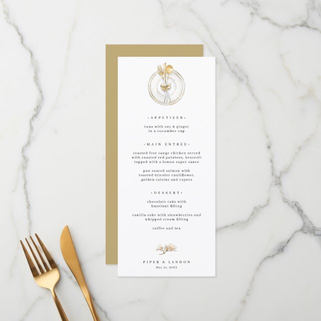 Magnolia Gold Table Setting Wedding Menu (Front/Back In Situ)
