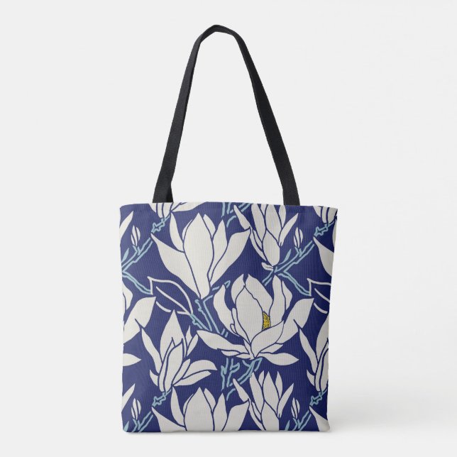 Magnolia graphic in indigo pattern tote bag (Back)