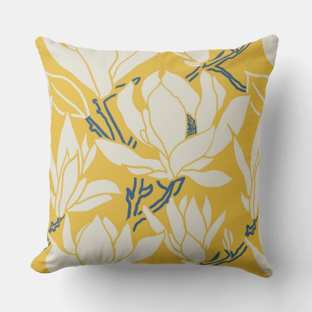 Magnolia graphic in yellow pattern throw pillow (Front)