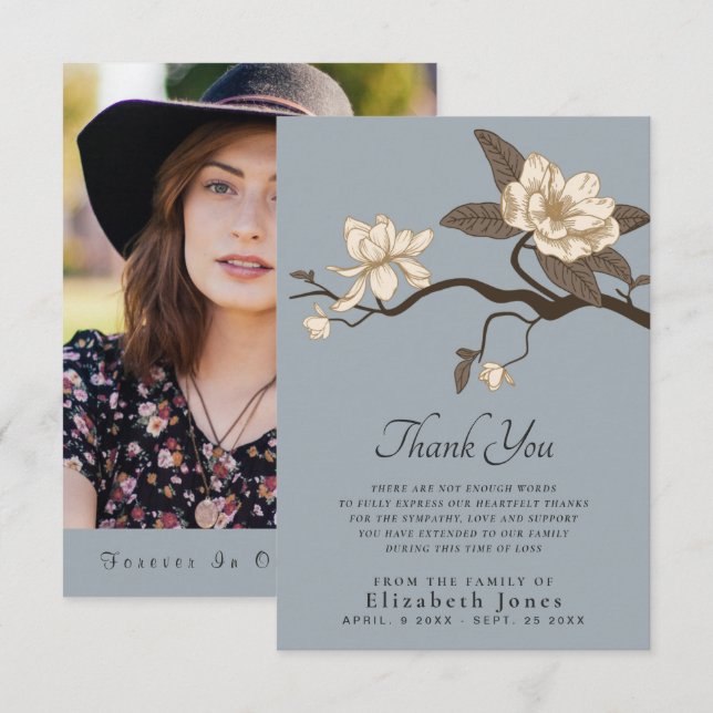 Magnolia Grey Celebration of Life Thank You Card (Front/Back)