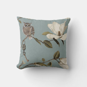 Magnolia Grove with Owls 02 Duck egg blue Throw Pillow