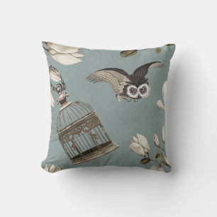 Magnolia Grove with Owls 03 Duck egg blue Throw Pillow