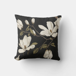 Magnolia Grove with Owls 04 Black White Olive Throw Pillow