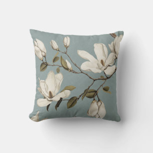 Magnolia Grove with Owls 04 Duck egg blue Throw Pillow