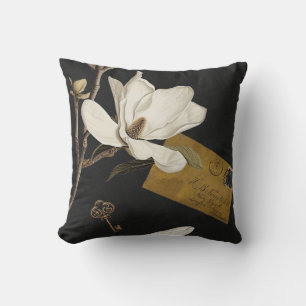 Magnolia Grove with Owls 05 Black White Mustard Throw Pillow