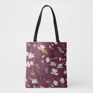 Magnolia Grove with Owls in Mulberry Red Tote Bag