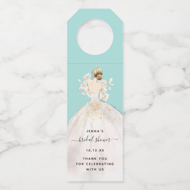 Magnolia Illustrated Bride Bridal Shower Bottle Tag (Front)