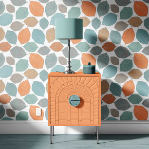 Magnolia Leaf Mild Orange Teal Aqua Blue Wallpaper