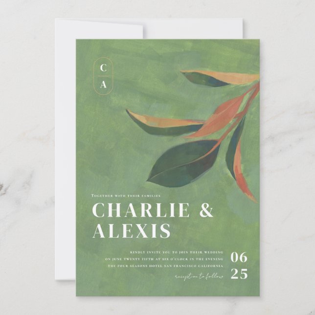 Magnolia Leaves Botanical Wedding Invitation (Front)