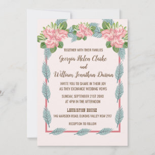 Magnolia Lilies Bouquet Wedding Invitation B