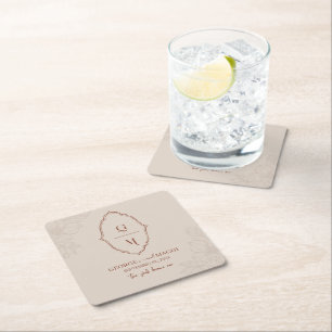 Magnolia Line Art Ornate Square Paper Coaster