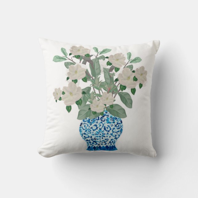 Magnolia Magnolias Chinoiserie Ginger Jar Jars   Throw Pillow (Front)