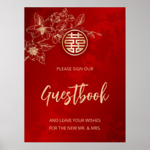 Magnolia Mariage chinois Rouge Floral livre d'or