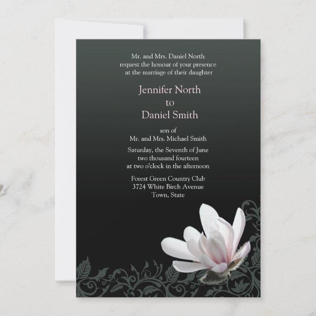 Magnolia Mariage Invitations Design floral classiq (Devant)