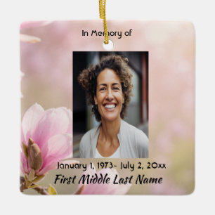 Magnolia Memorial Prayer Card Photo Keepsake Ceramic Ornament