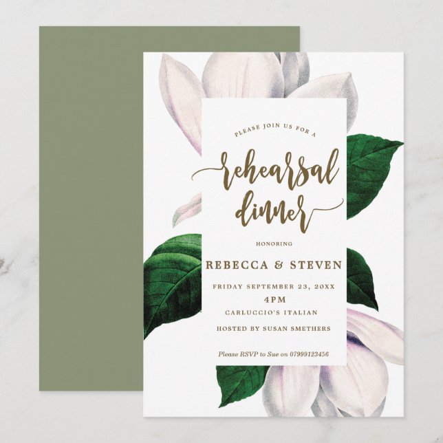 magnolia modern rehearsal dinner invitation (Front/Back)