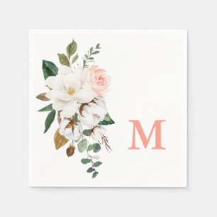 Magnolia Monogram Bridal Shower Cocktail Napkins